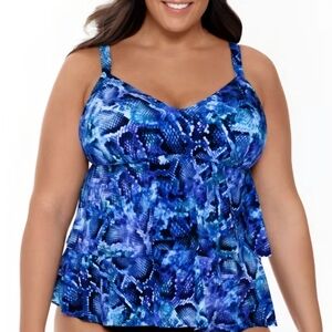 Trimshaper Vibrant Blue Patterned Women's One Piece Swimsuit